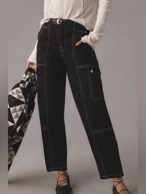Anthropologie Plus Carson Barrel Black & White Contrast Stitched Pants Size 18W